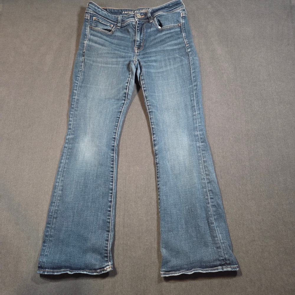 American Eagle Kick Boot Jeans Womens 6 Short Blue Medium Wash Stretch Bootcut